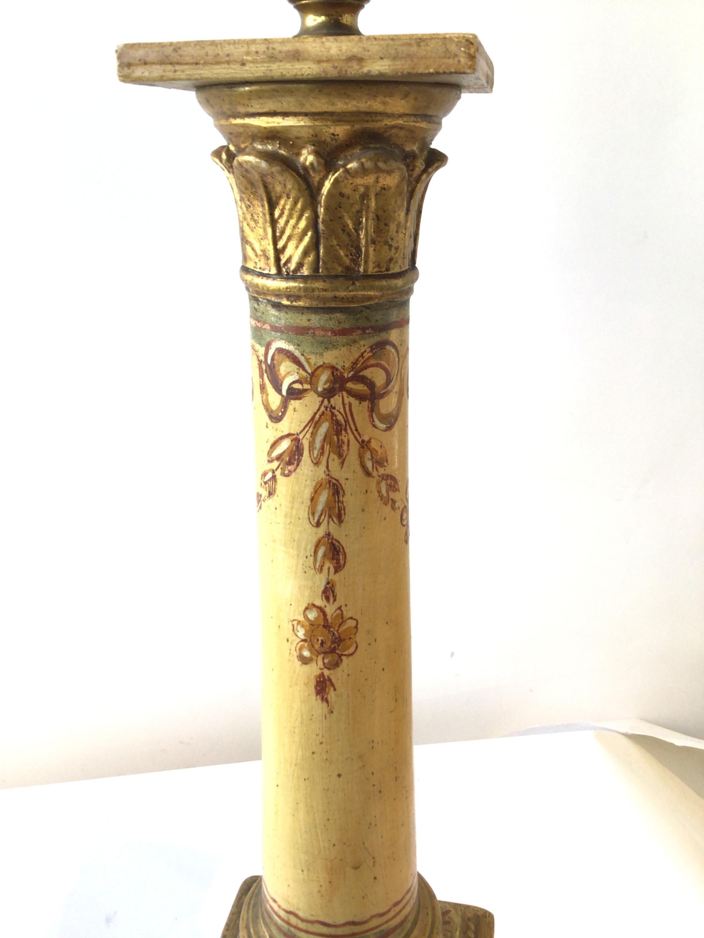Pair of 1950s Italian Hand Painted Column Lamps For Sale 2