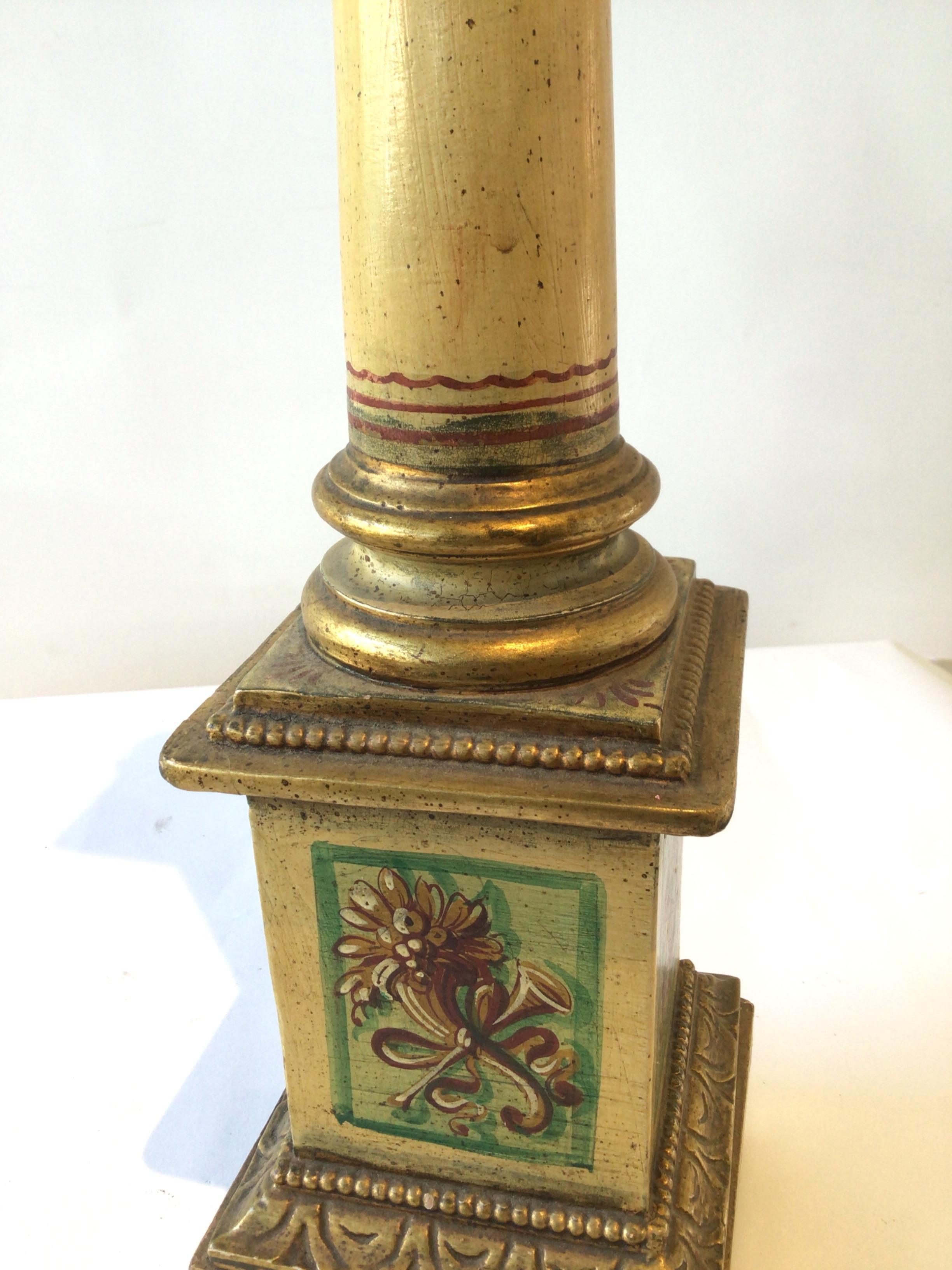 Pair of 1950s Italian Hand Painted Column Lamps For Sale 3