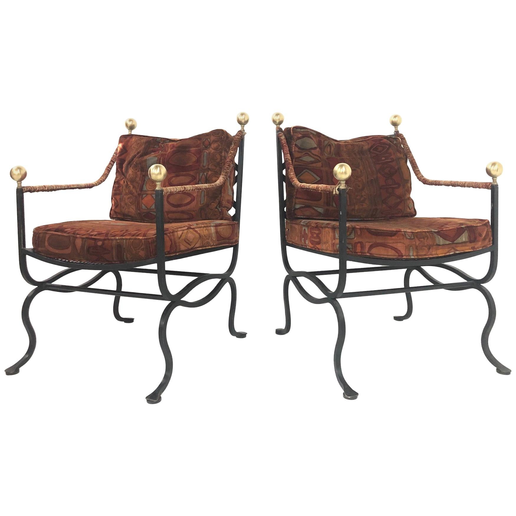 Pair of 1950s Italian Iron and Brass Savonarola Chairs