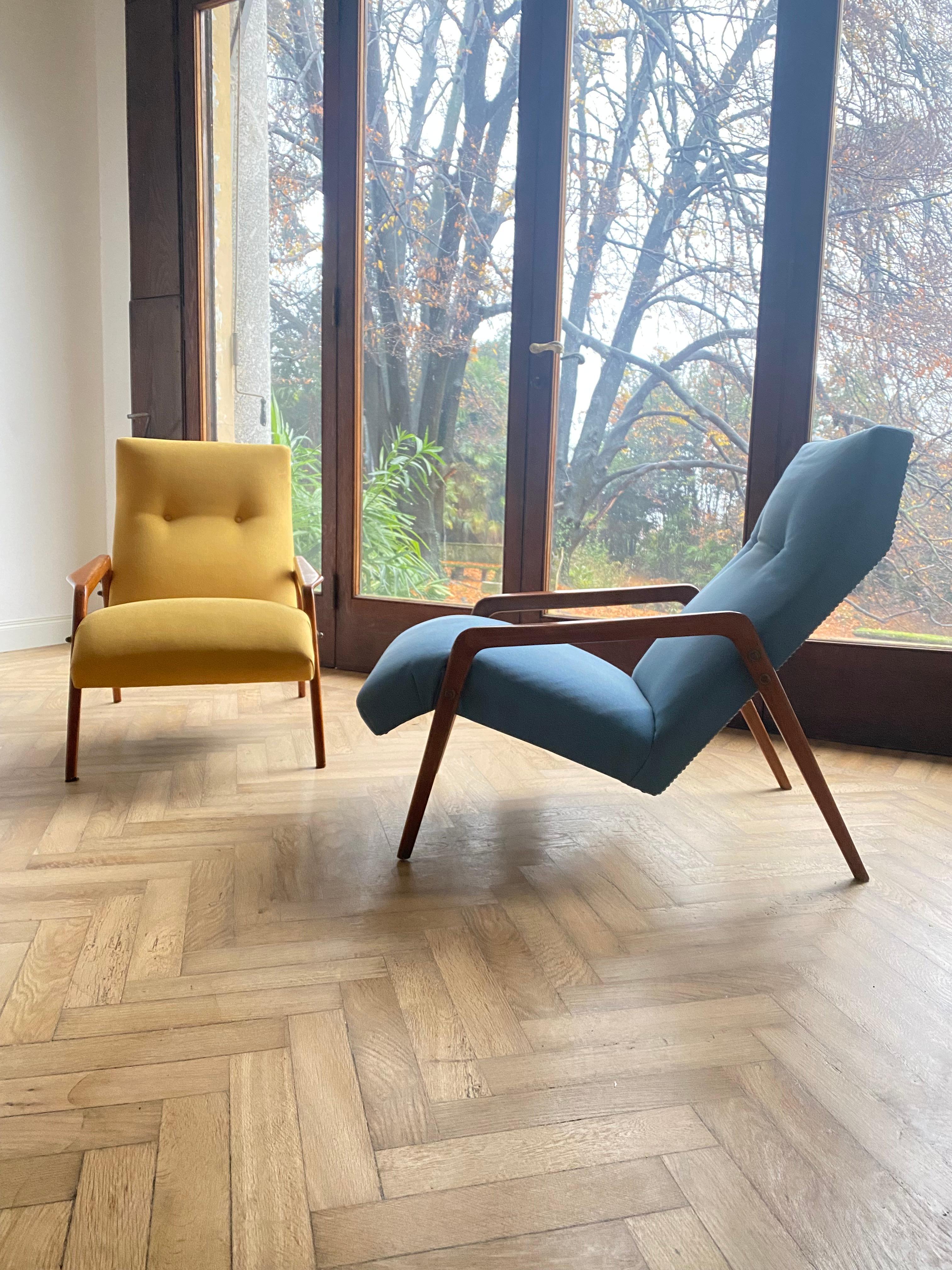 Pair of 1950's Italian Lounge Chairs in Mohair Velvet Restored & New Upholstery! For Sale 10