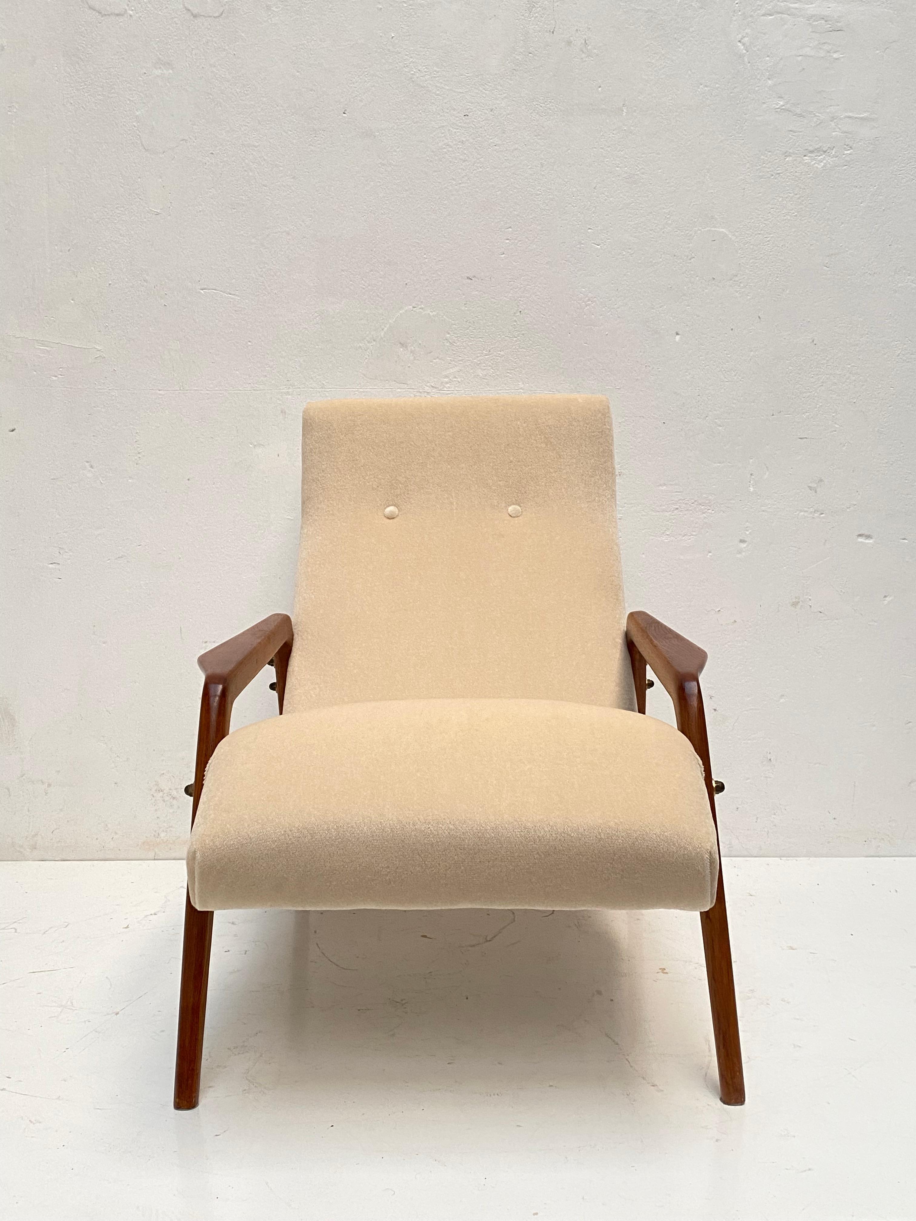 Mid-Century Modern Pair of 1950's Italian Lounge Chairs in Mohair Velvet Restored & New Upholstery! For Sale