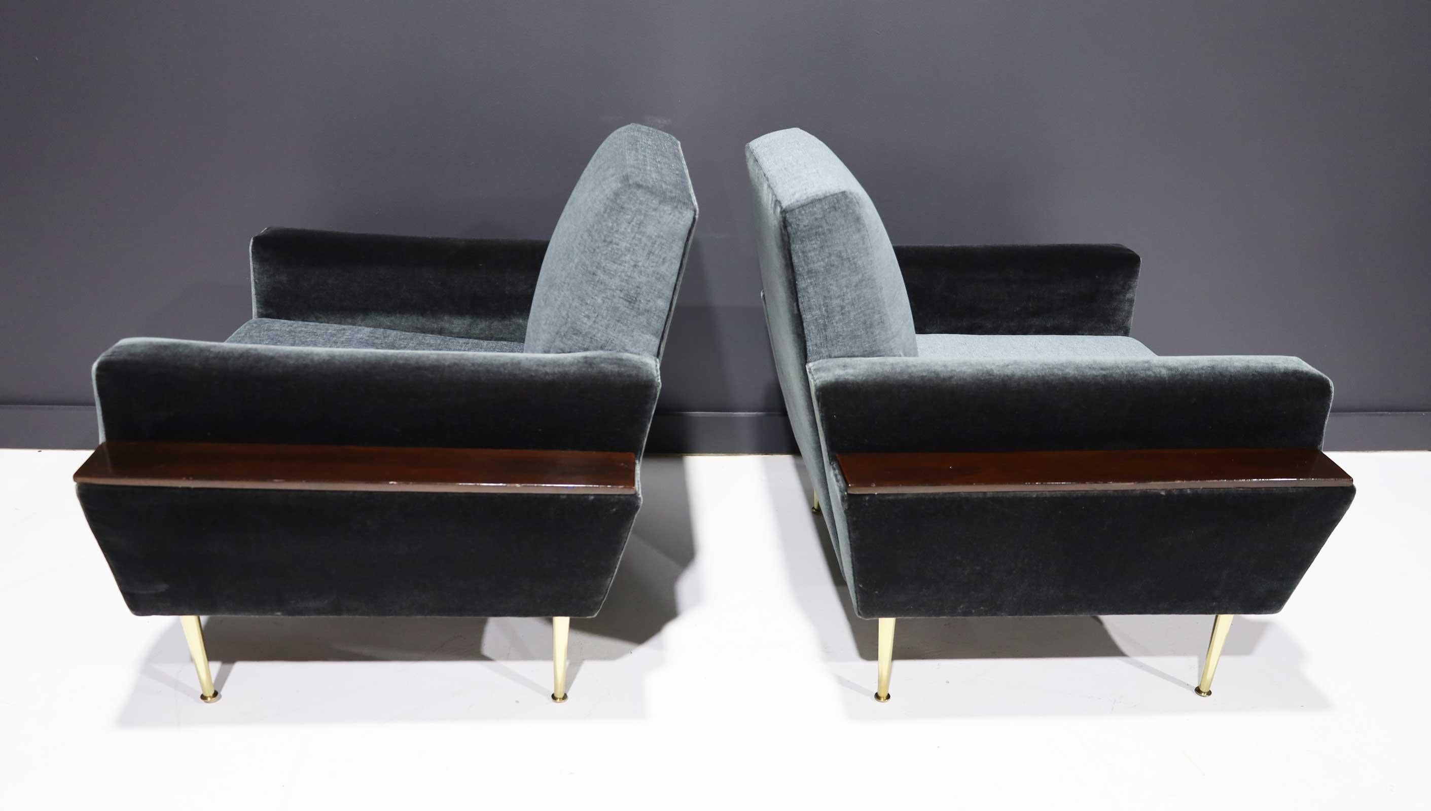Pair of 1950s Italian Lounge Chairs in New Upholstery by Rubelli and Mokum 4