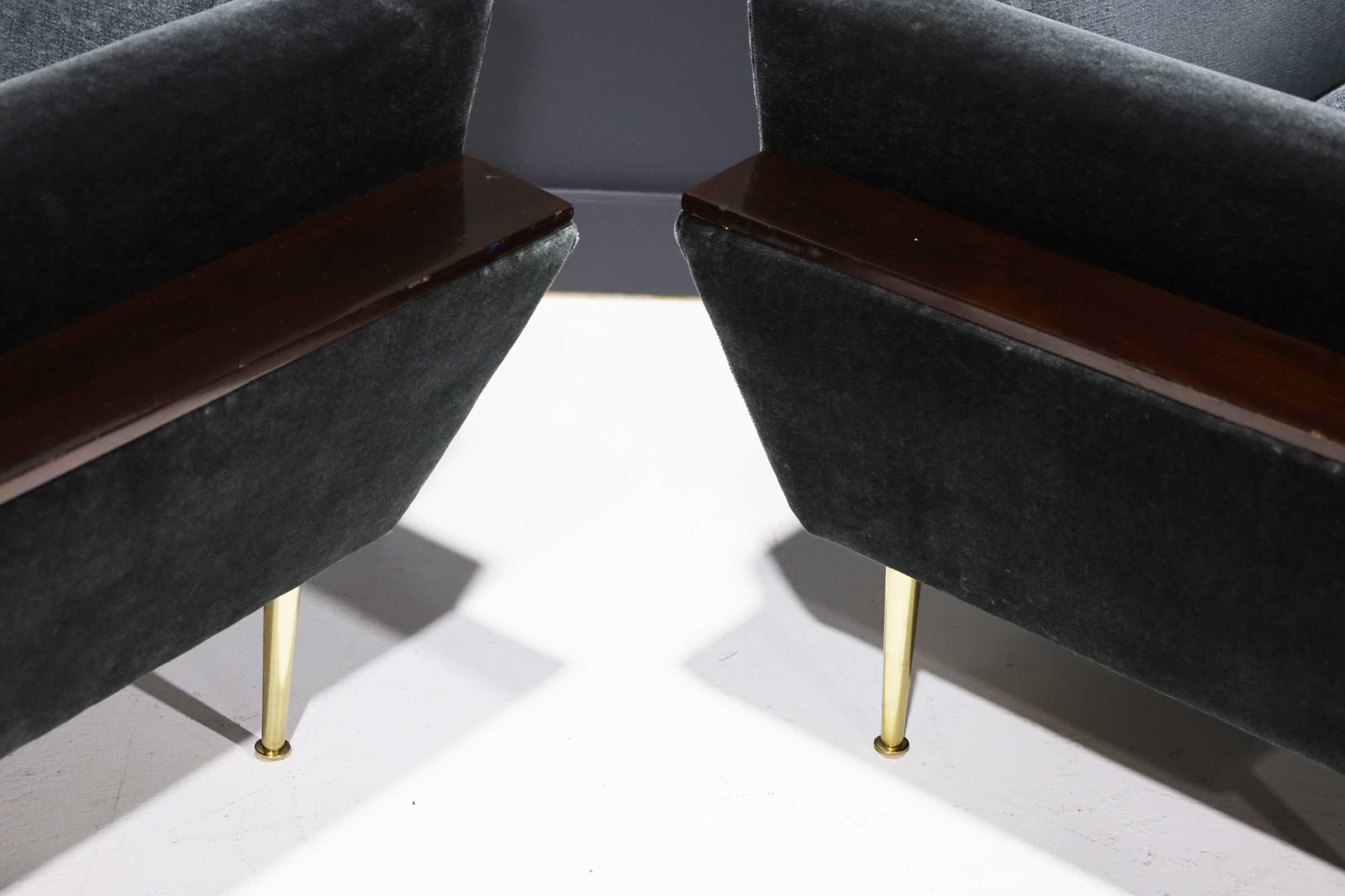 Pair of 1950s Italian Lounge Chairs in New Upholstery by Rubelli and Mokum 6