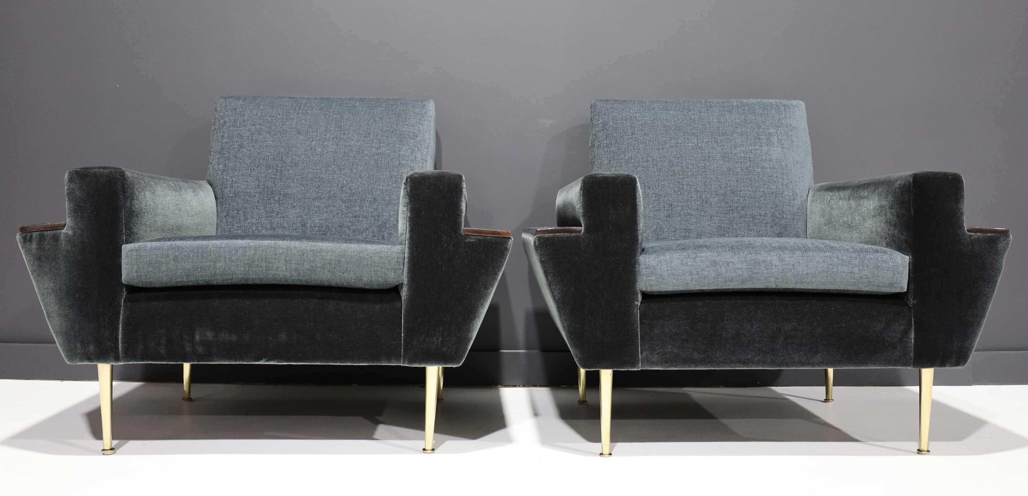 Mid-Century Modern Pair of 1950s Italian Lounge Chairs in New Upholstery by Rubelli and Mokum