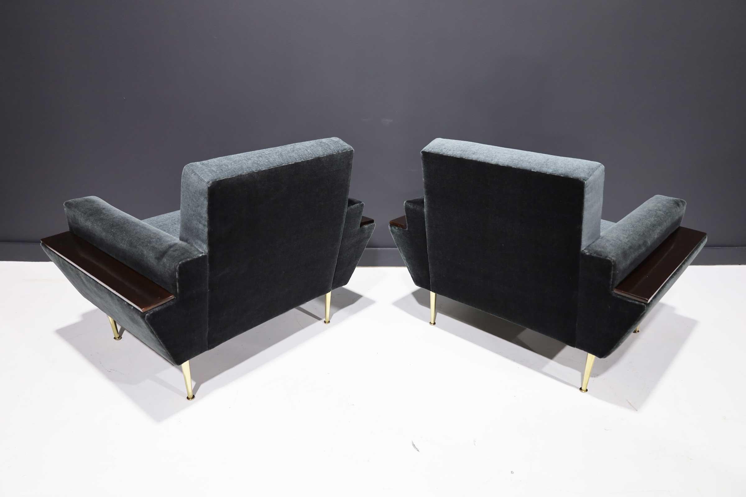 Pair of 1950s Italian Lounge Chairs in New Upholstery by Rubelli and Mokum 2