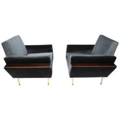 Pair of 1950s Italian Lounge Chairs in New Upholstery by Rubelli and Mokum