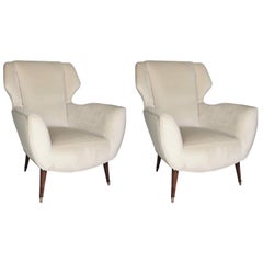 Pair of 1950s Italian Lounge Chairs in the Style of Ico Parisi in Velvet