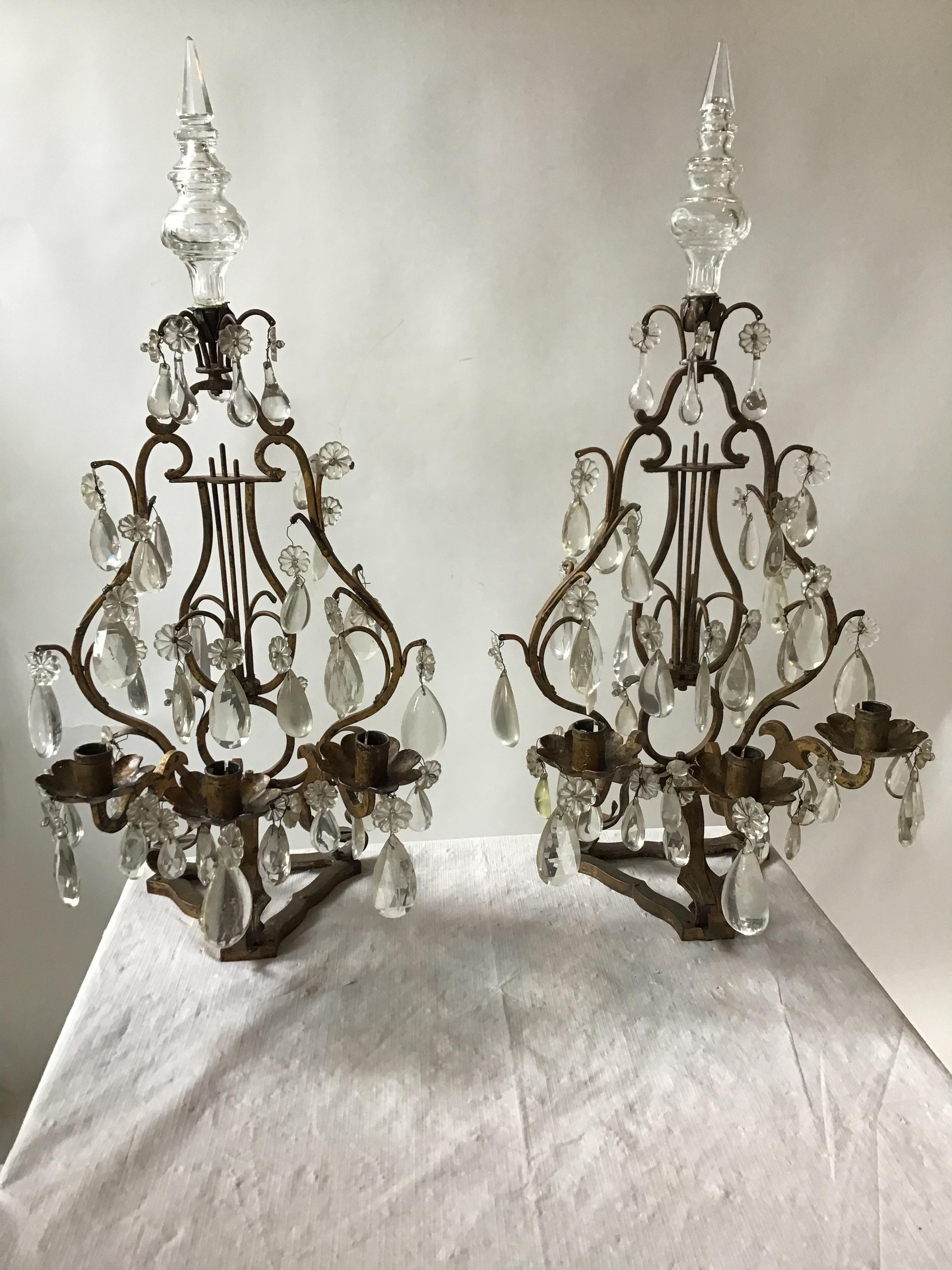 Pair of 1950s Italian Lyre Candelabras In Good Condition In Tarrytown, NY