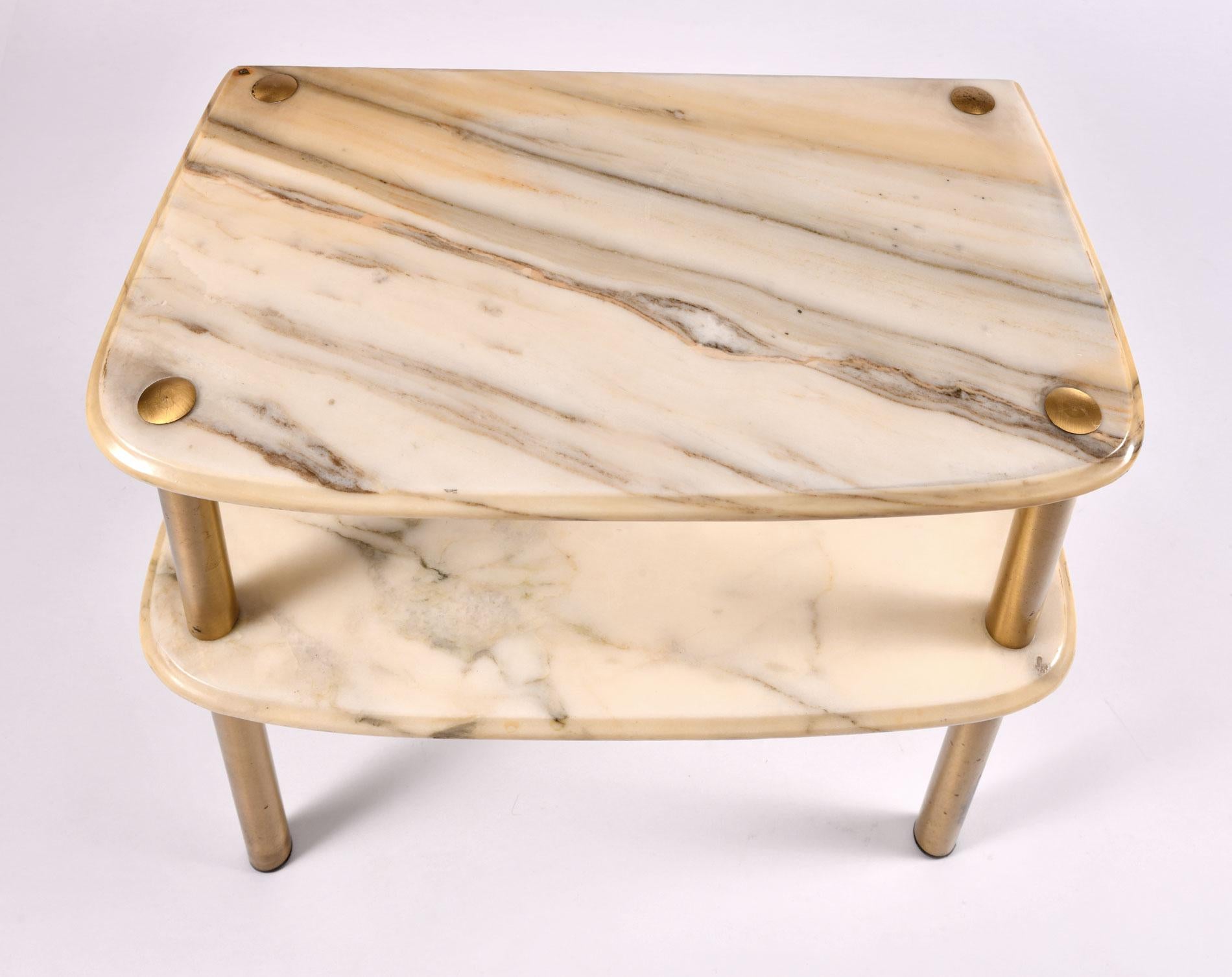 Brass Pair of 1950s Italian Marble-Topped Side Tables