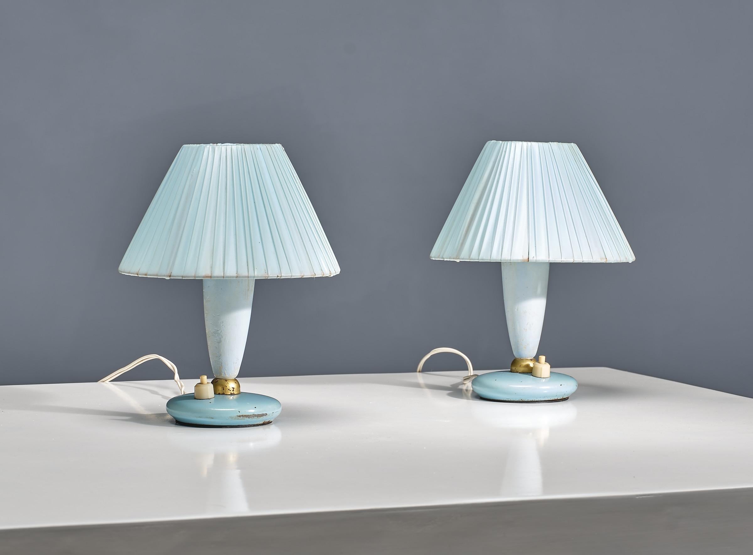 Mid-20th Century Pair of 1950s Italian Midcentury Modern Blue Bedside Lamps For Sale