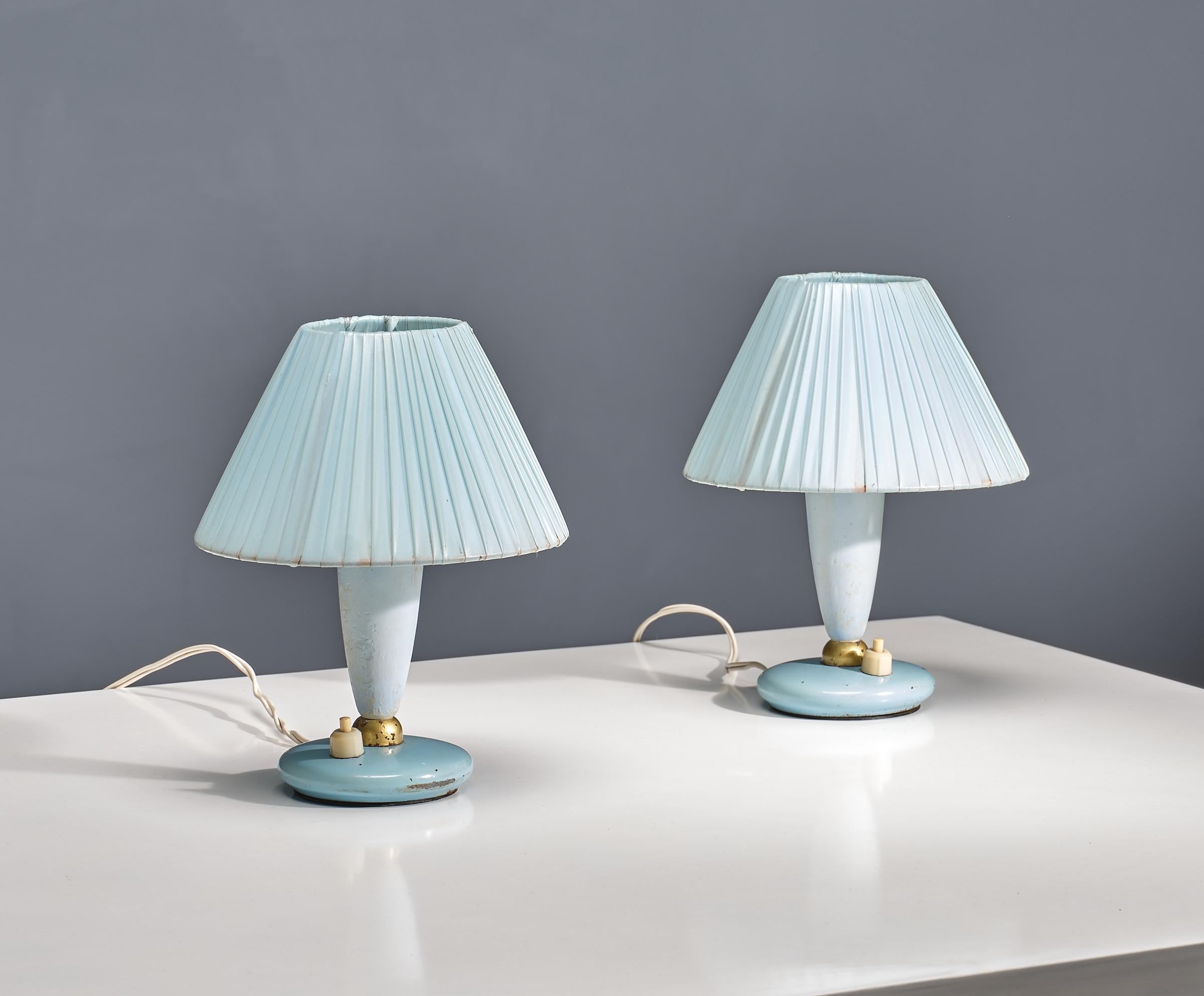 Wood Pair of 1950s Italian Midcentury Modern Blue Bedside Lamps For Sale