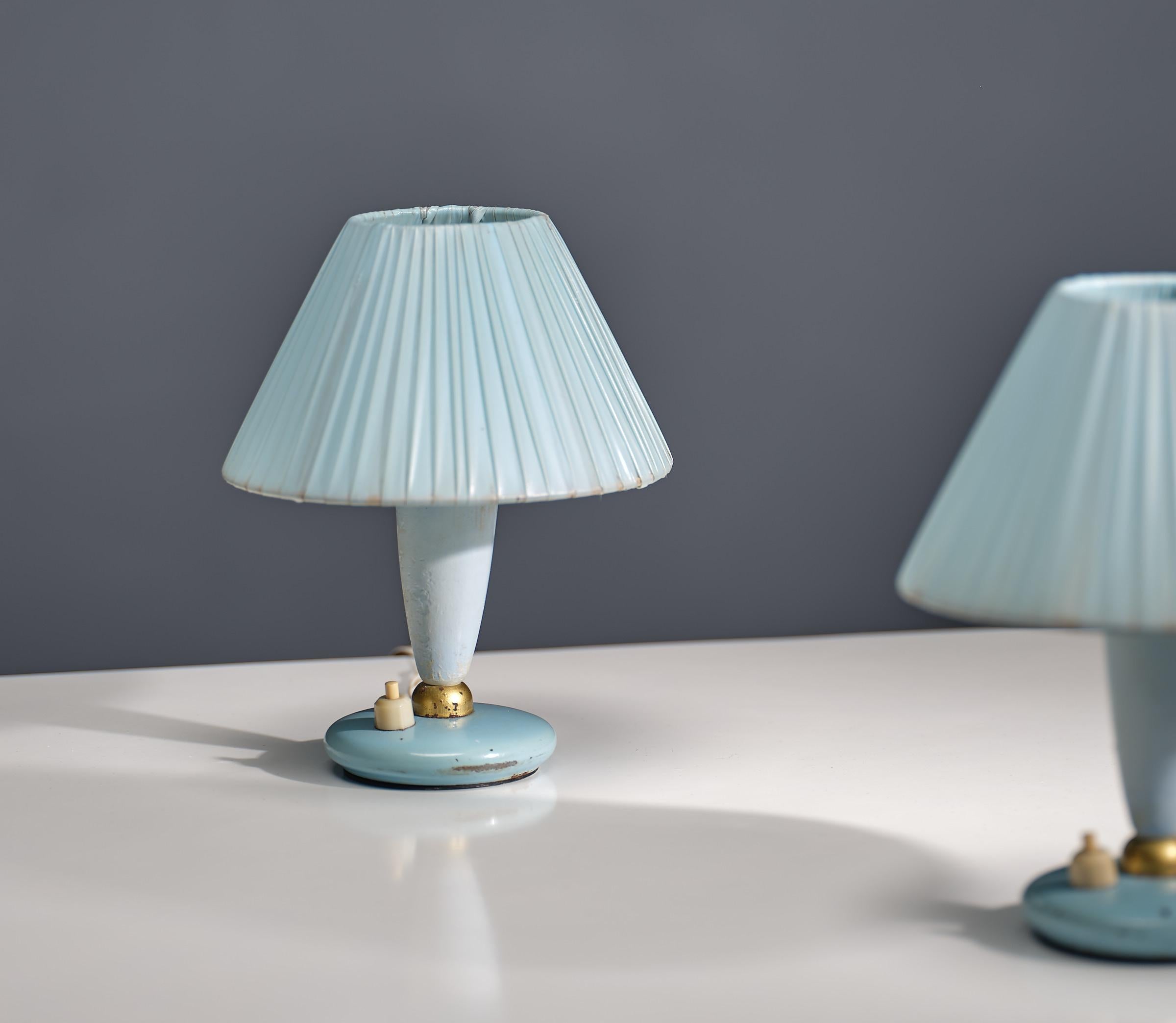 Pair of 1950s Italian Midcentury Modern Blue Bedside Lamps For Sale 2