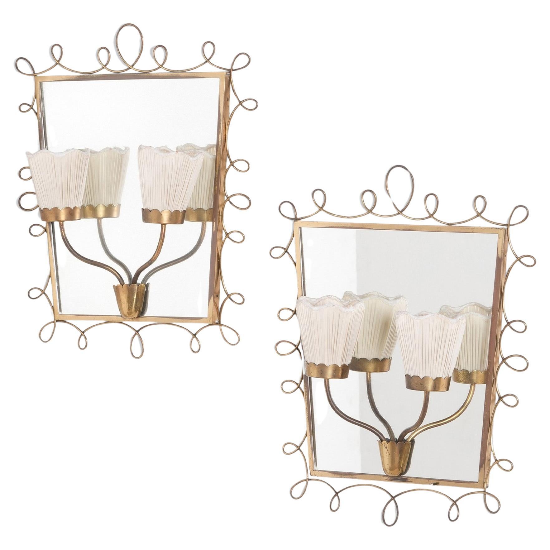 Pair of 1950s Italian Mirrored Wall Lights attributed to Cesare Lacca