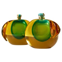 Pair of 1950s Italian Murano glass apple bookends / sculptures
