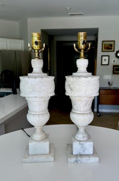 Pair of 1950's Italian Neoclassic Alabaster Table Lamps