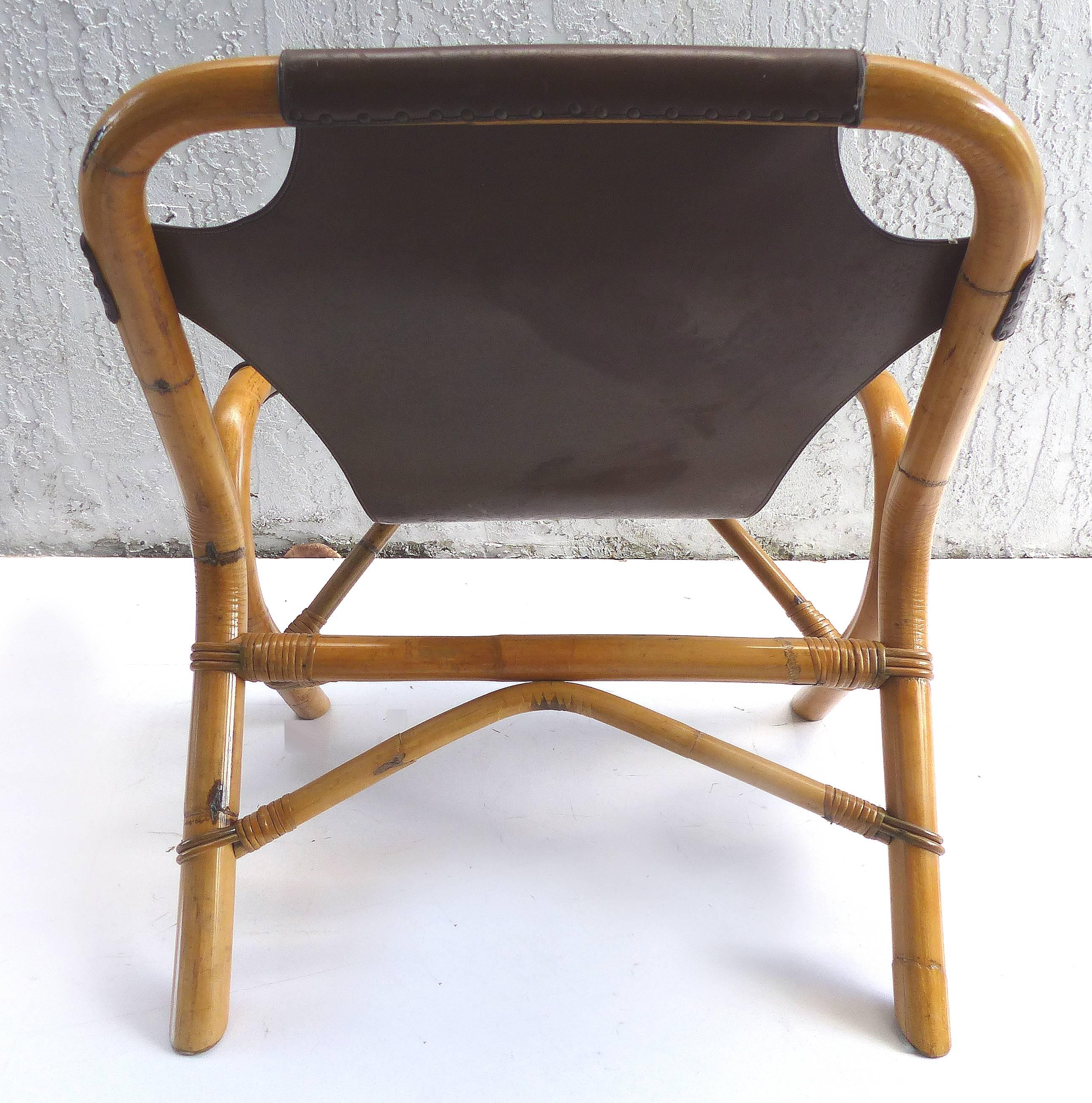 Mid-20th Century Pair of 1950s Italian Rattan and Leather Chairs by Pierantonio Bonacina