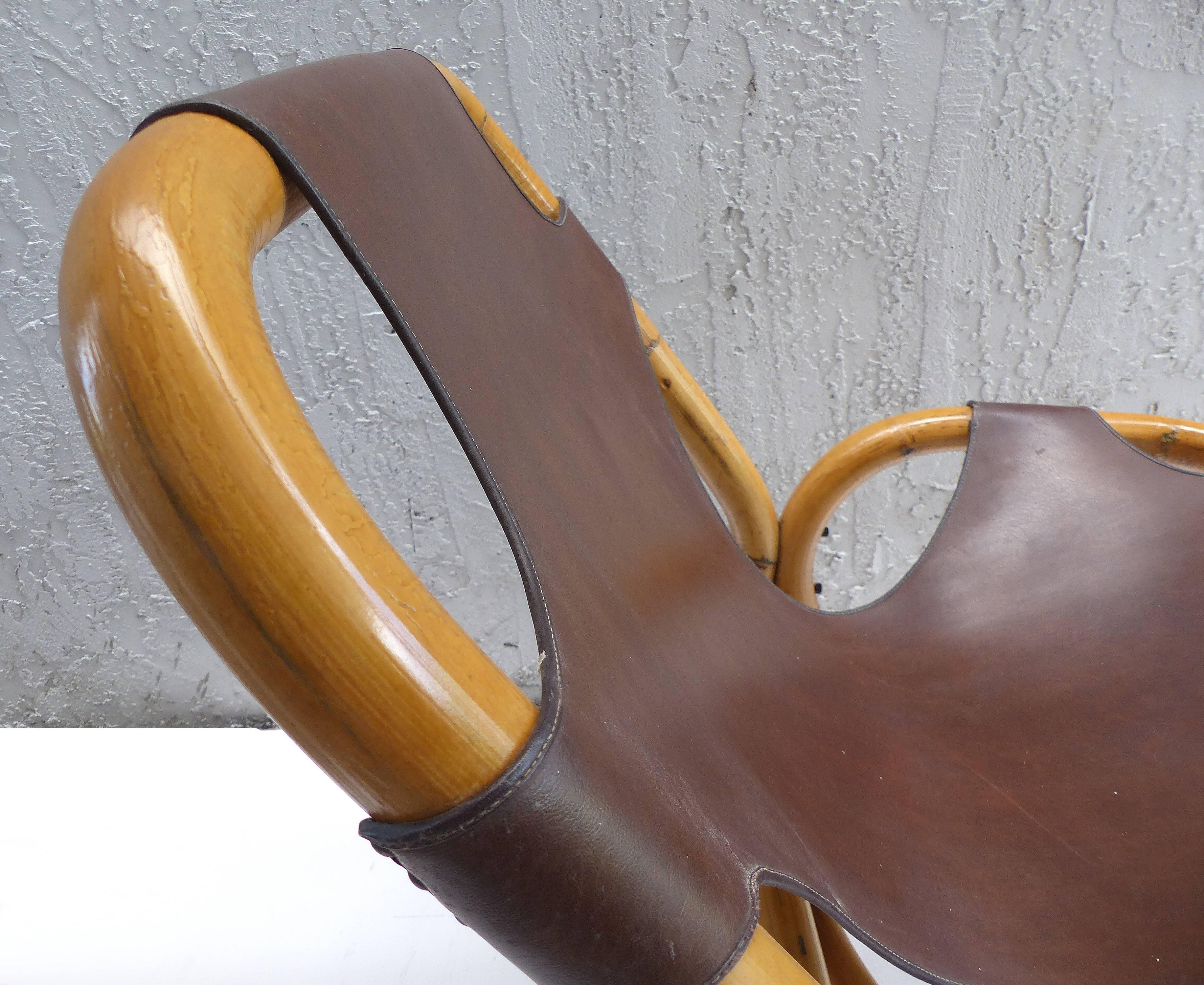Pair of 1950s Italian Rattan and Leather Chairs by Pierantonio Bonacina 2