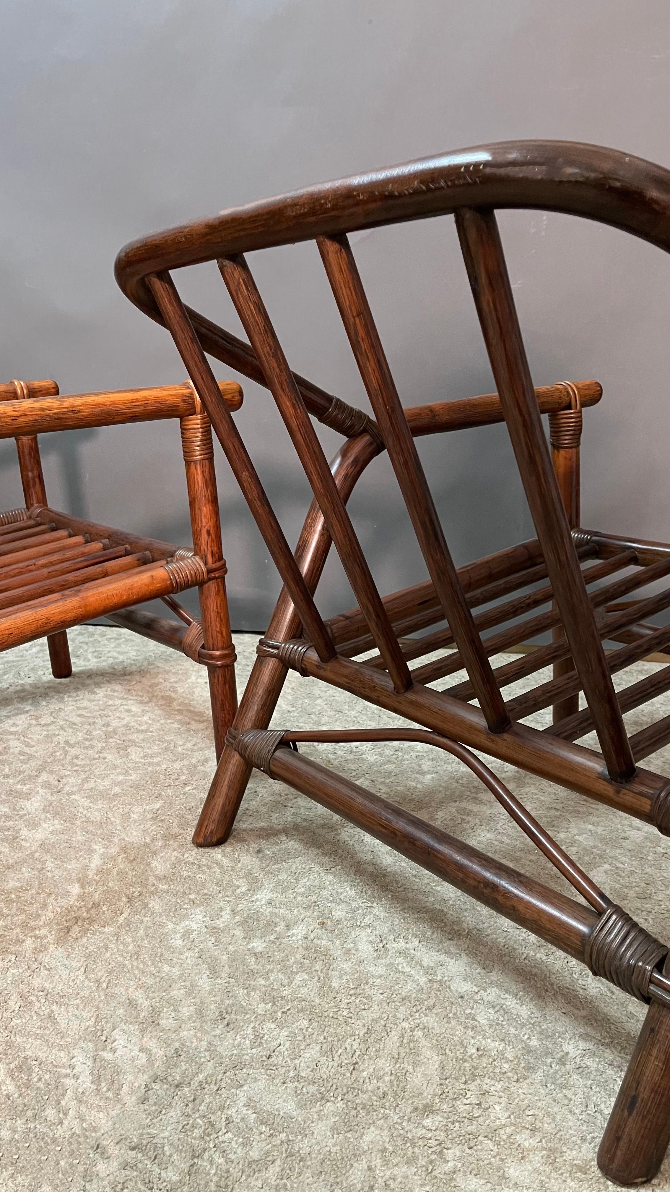 Paire de fauteuils italiens en rotin des années 1950  en vente 4