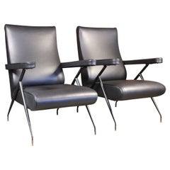 Pair of 1950s Italian Reclining Armchairs in Leather