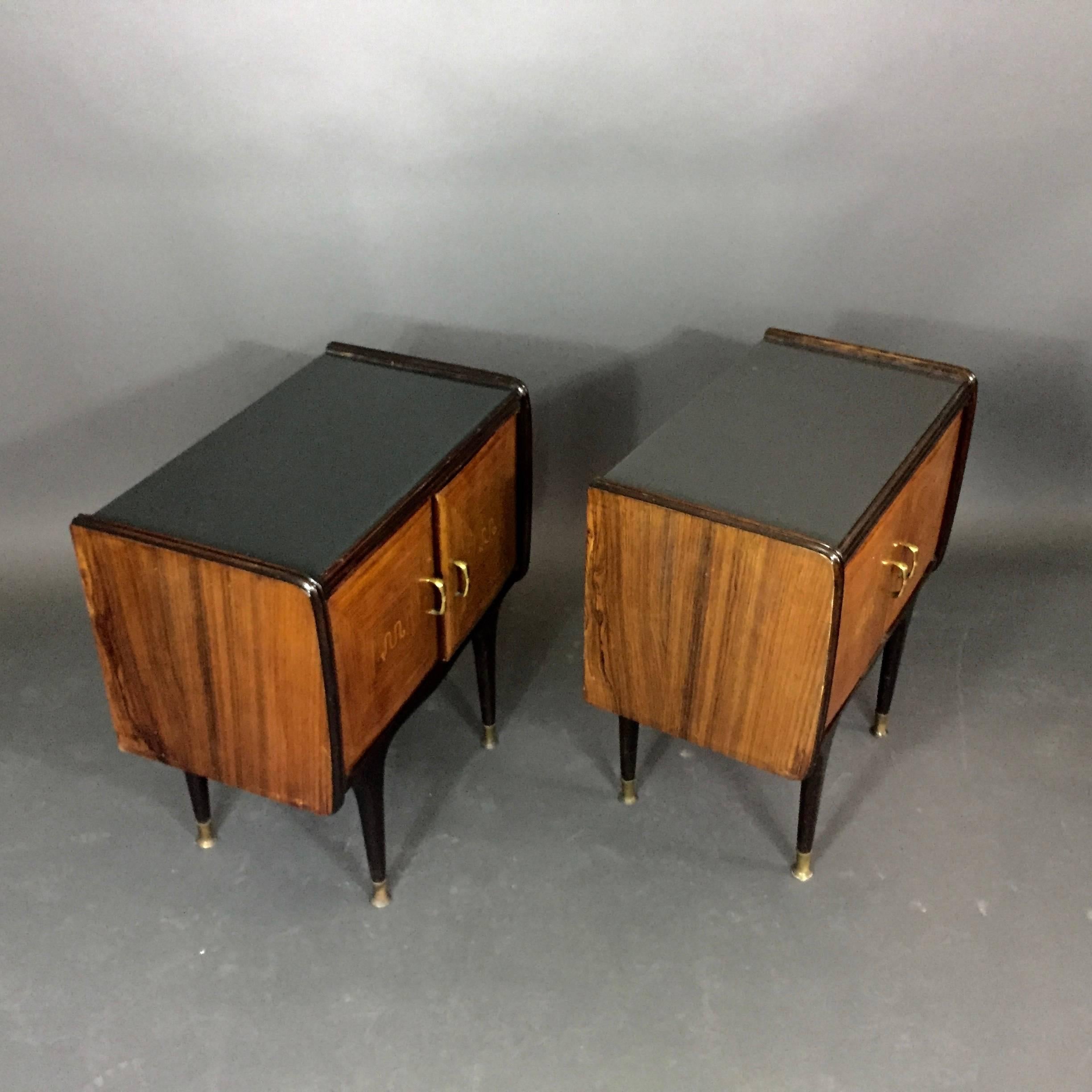 Pair of 1950s Italian Rosewood and Lacquered Nightstands In Good Condition For Sale In Hudson, NY