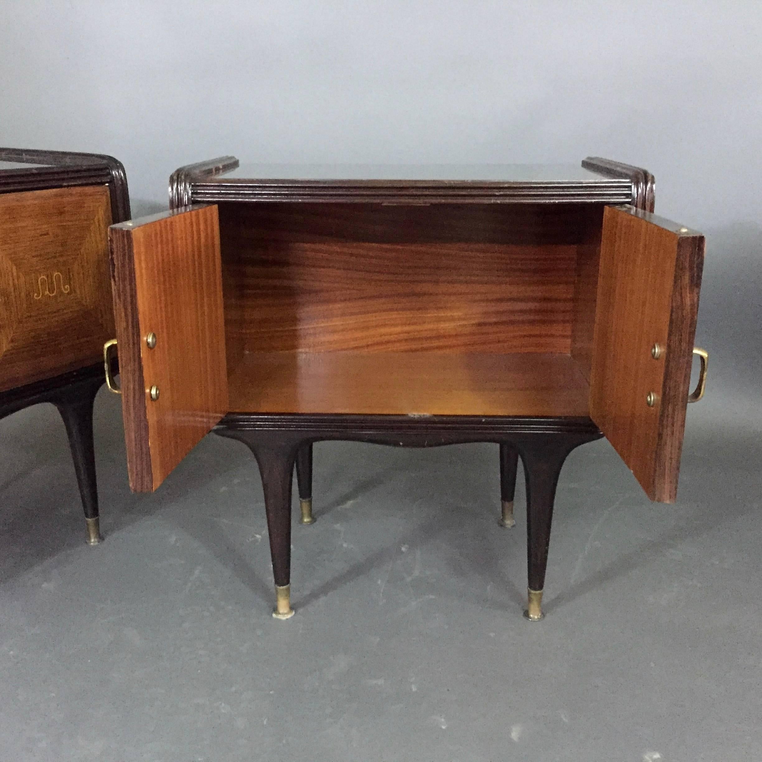 Pair of 1950s Italian Rosewood and Lacquered Nightstands For Sale 2