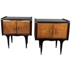 Vintage Pair of 1950s Italian Rosewood and Lacquered Nightstands