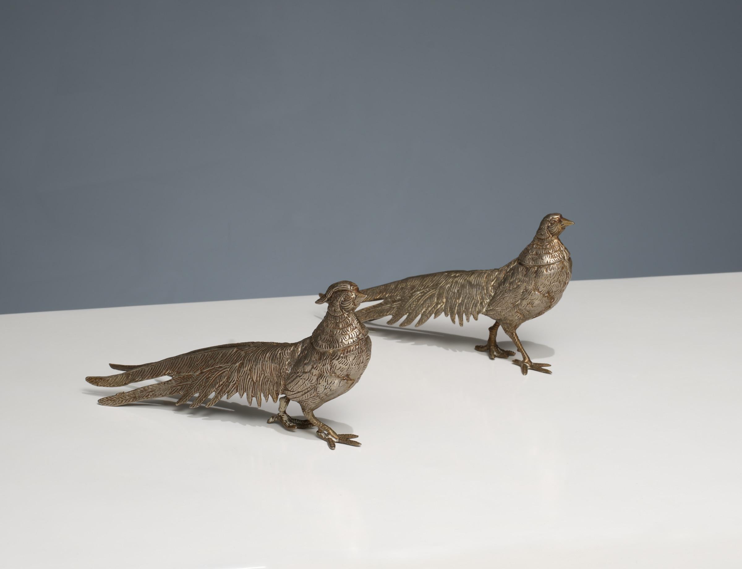 Pair of 1950s Italian Silver Pheasants - Elegant Mid-Century Decor In Good Condition For Sale In Rome, IT