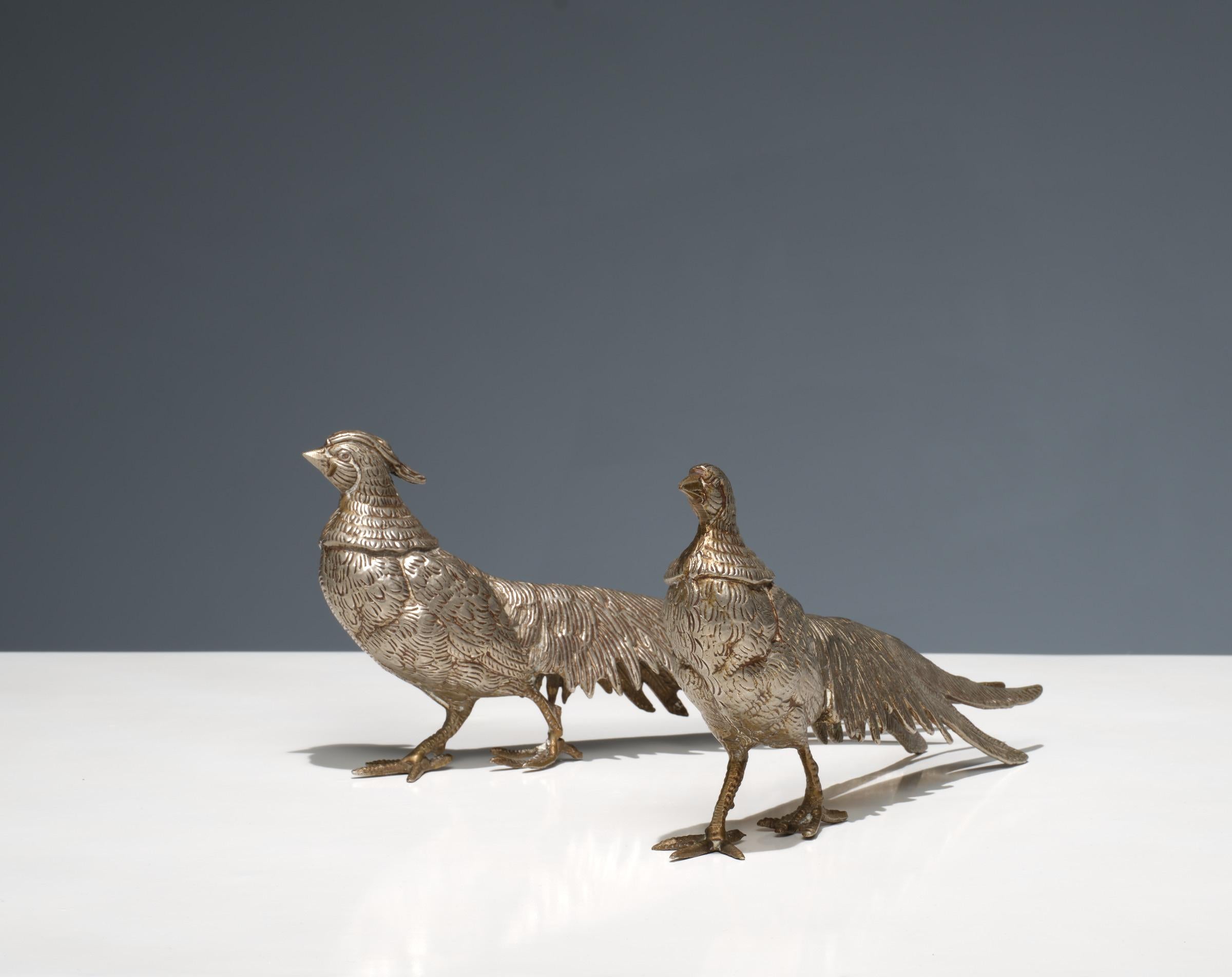 Pair of 1950s Italian Silver Pheasants - Elegant Mid-Century Decor For Sale 2