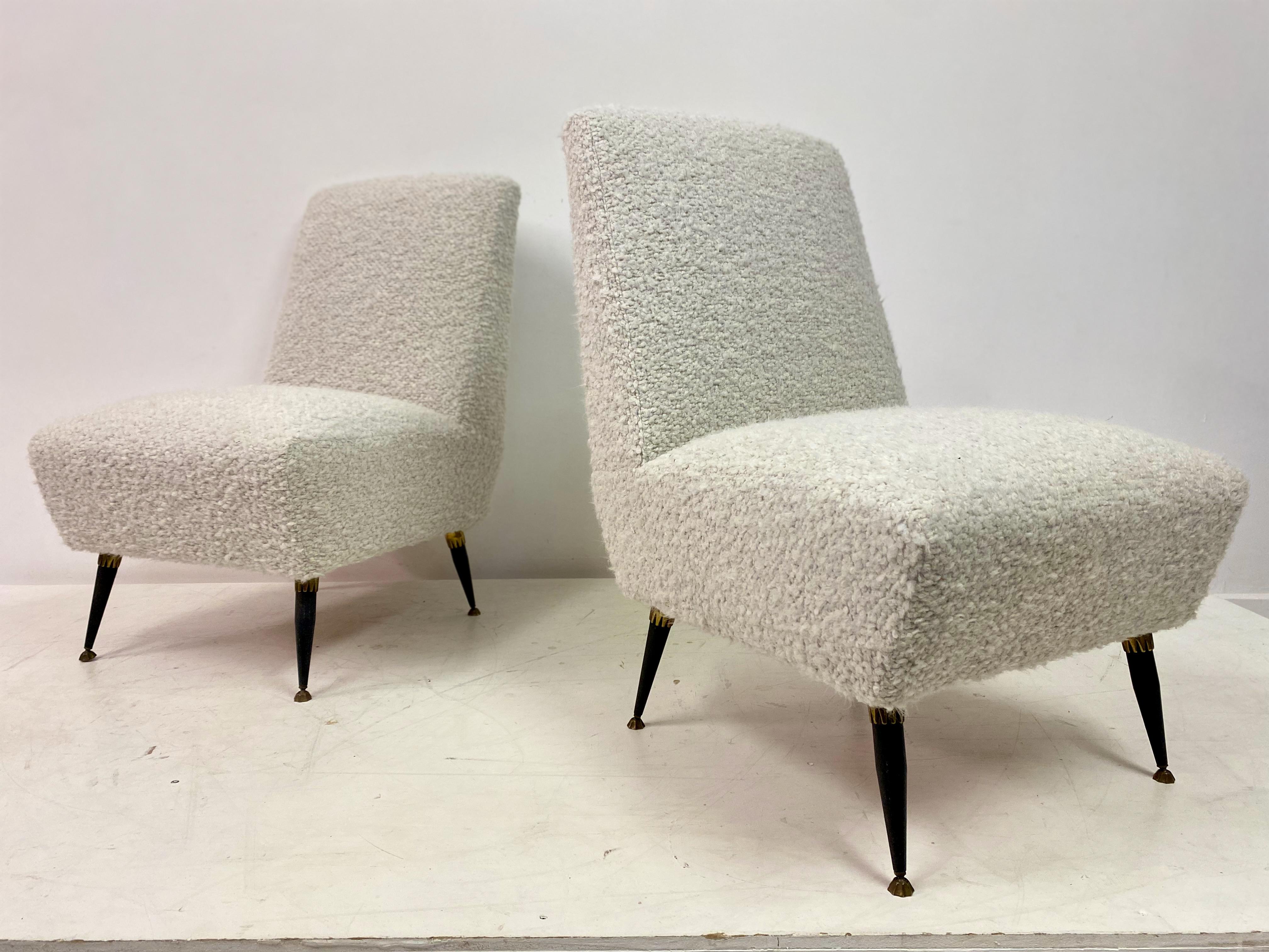 Pair of 1950s Italian Slipper Chairs in Boucle 4