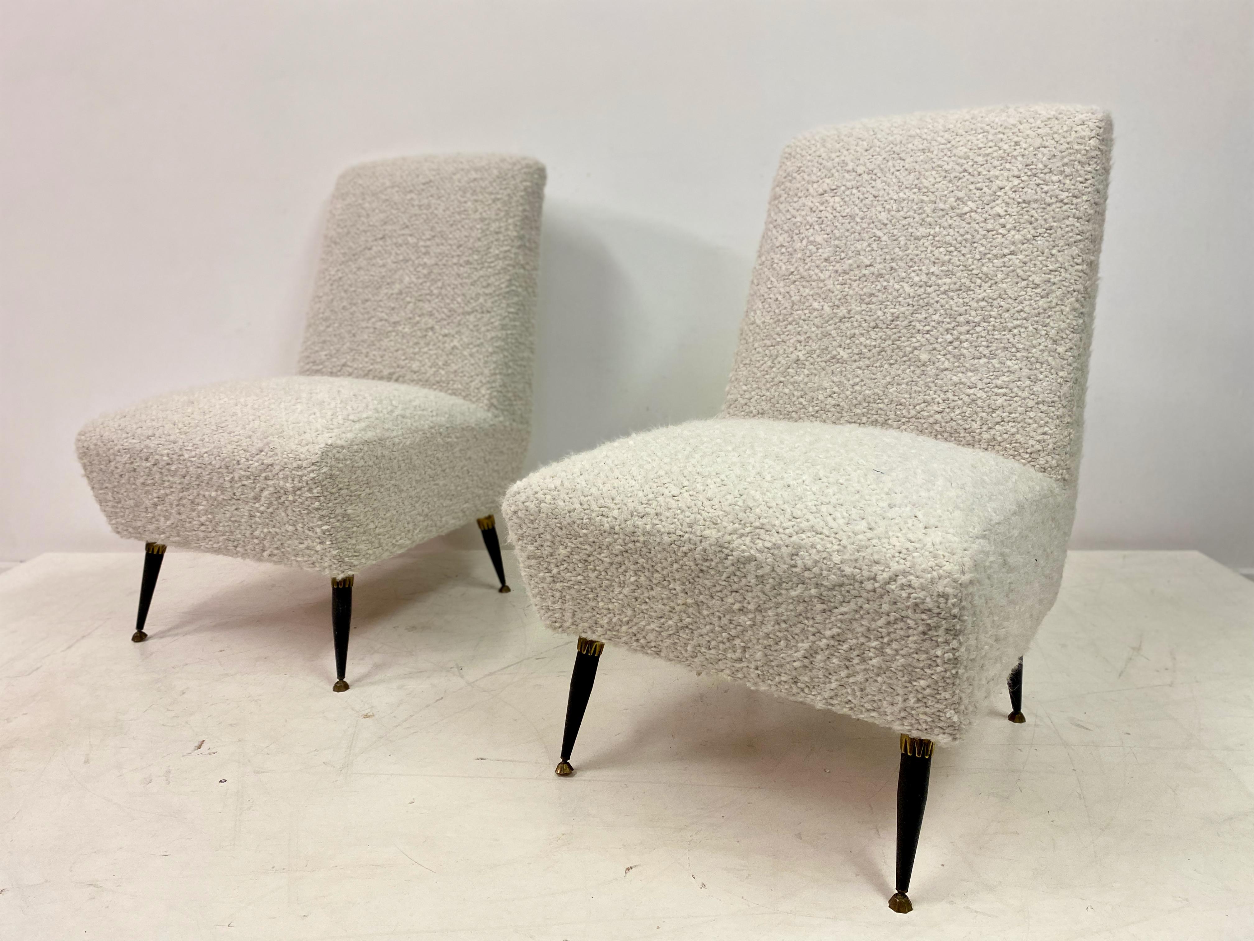 Pair of 1950s Italian Slipper Chairs in Boucle 5