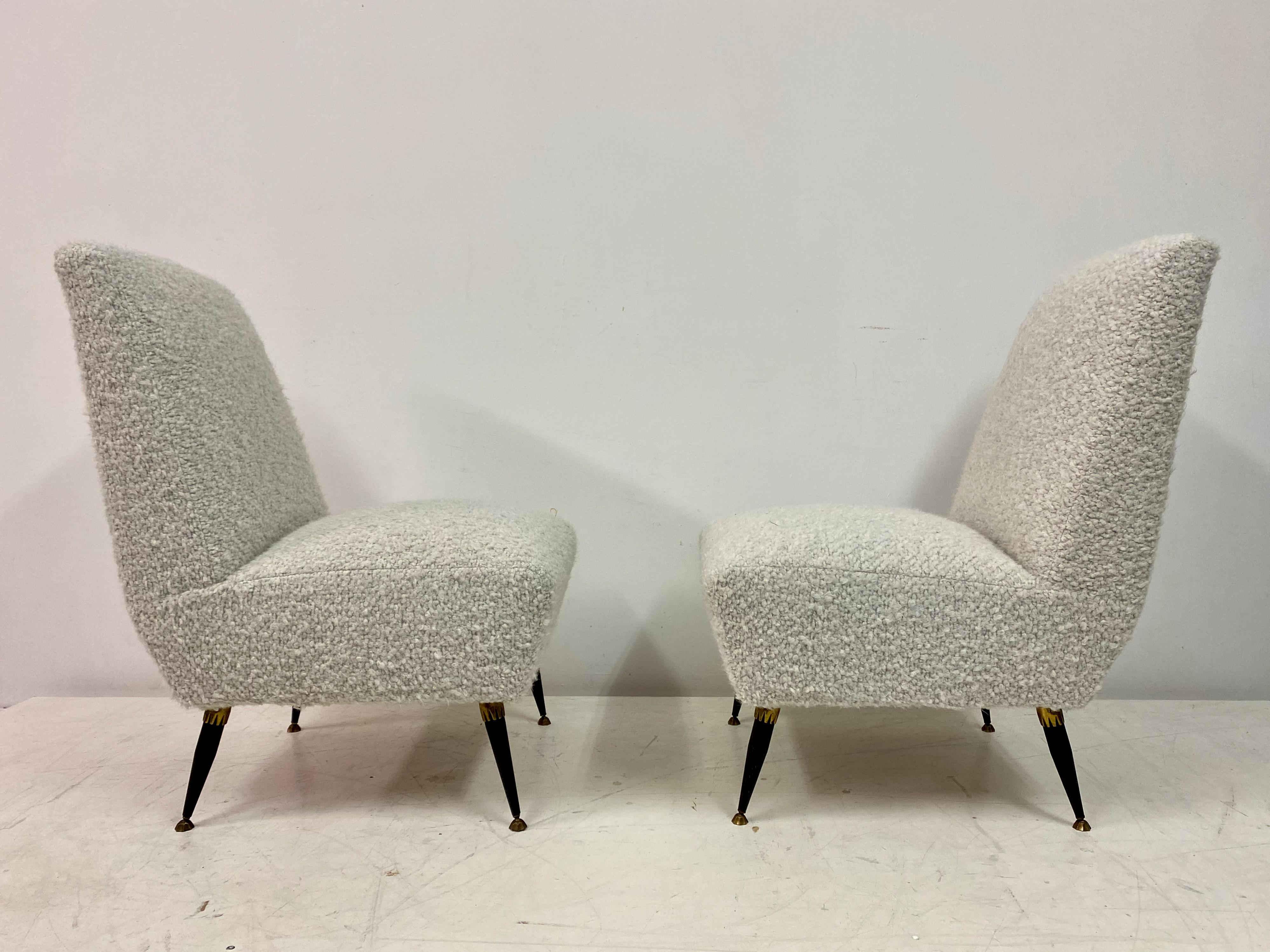 Steel Pair of 1950s Italian Slipper Chairs in Boucle