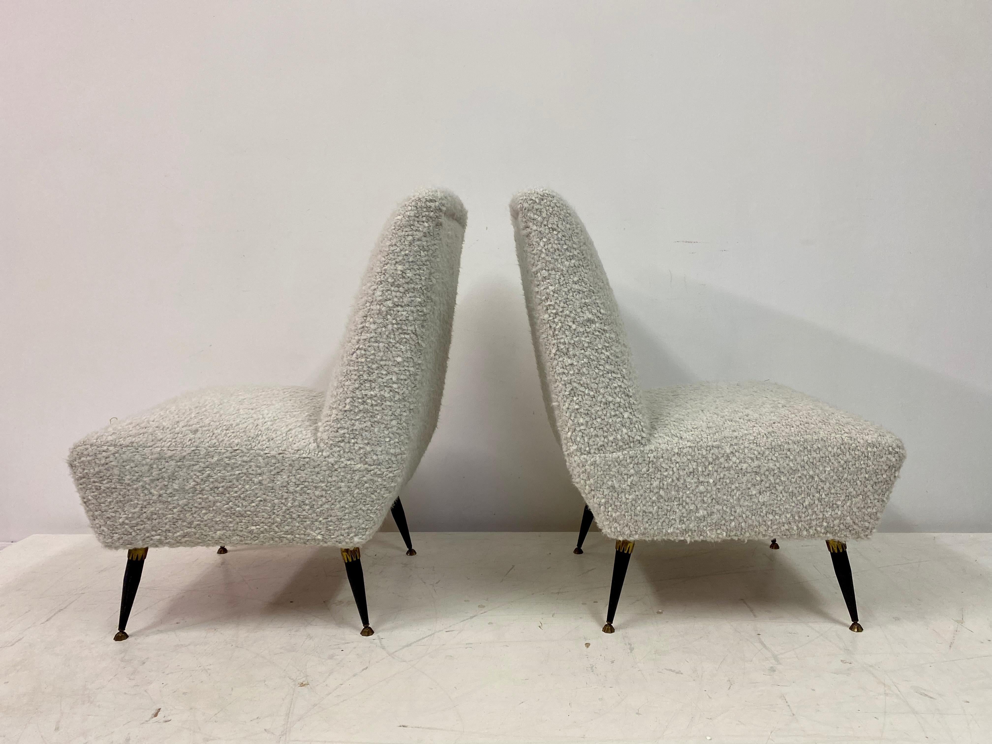 Pair of 1950s Italian Slipper Chairs in Boucle 1