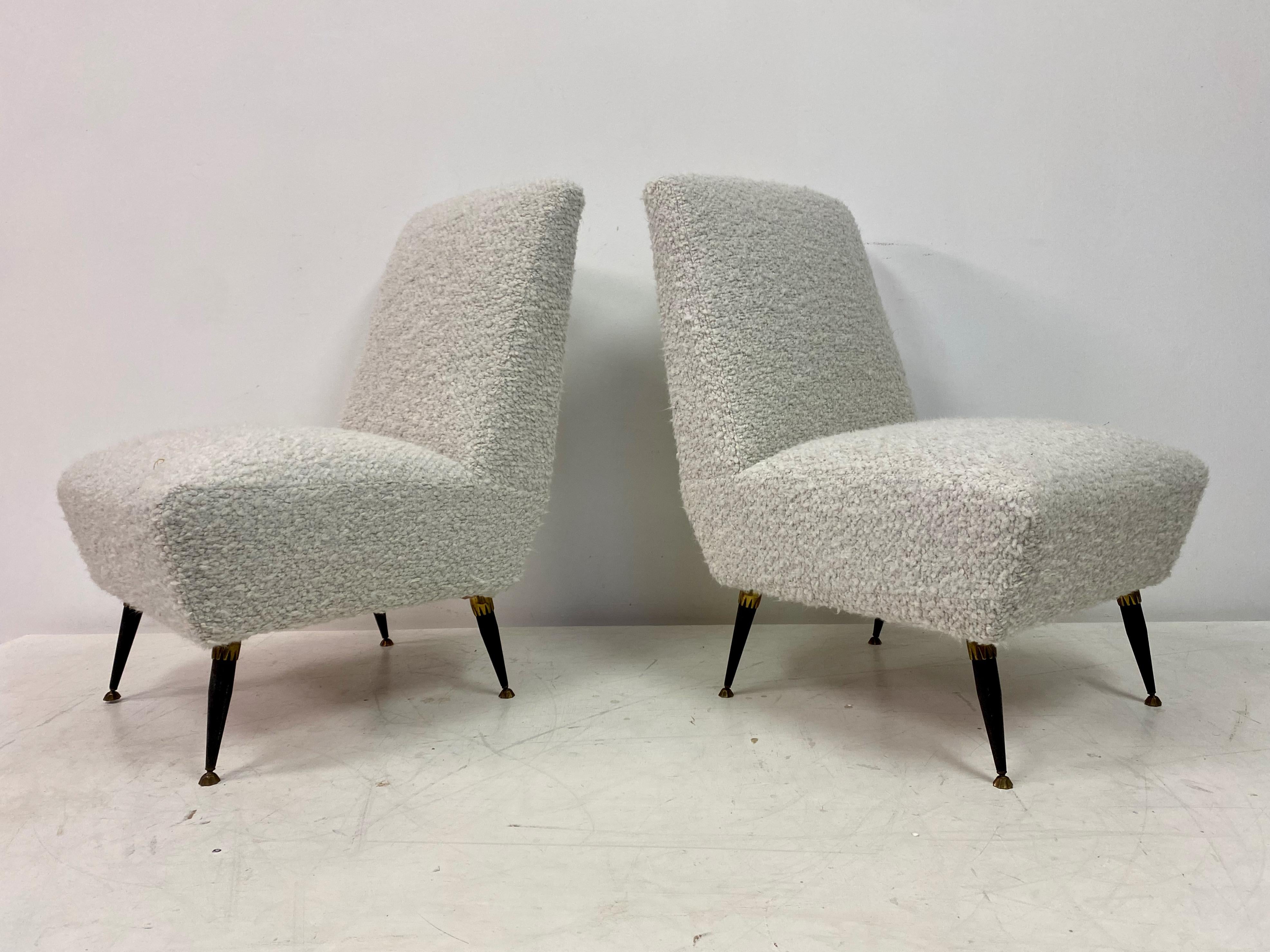 Pair of 1950s Italian Slipper Chairs in Boucle 2