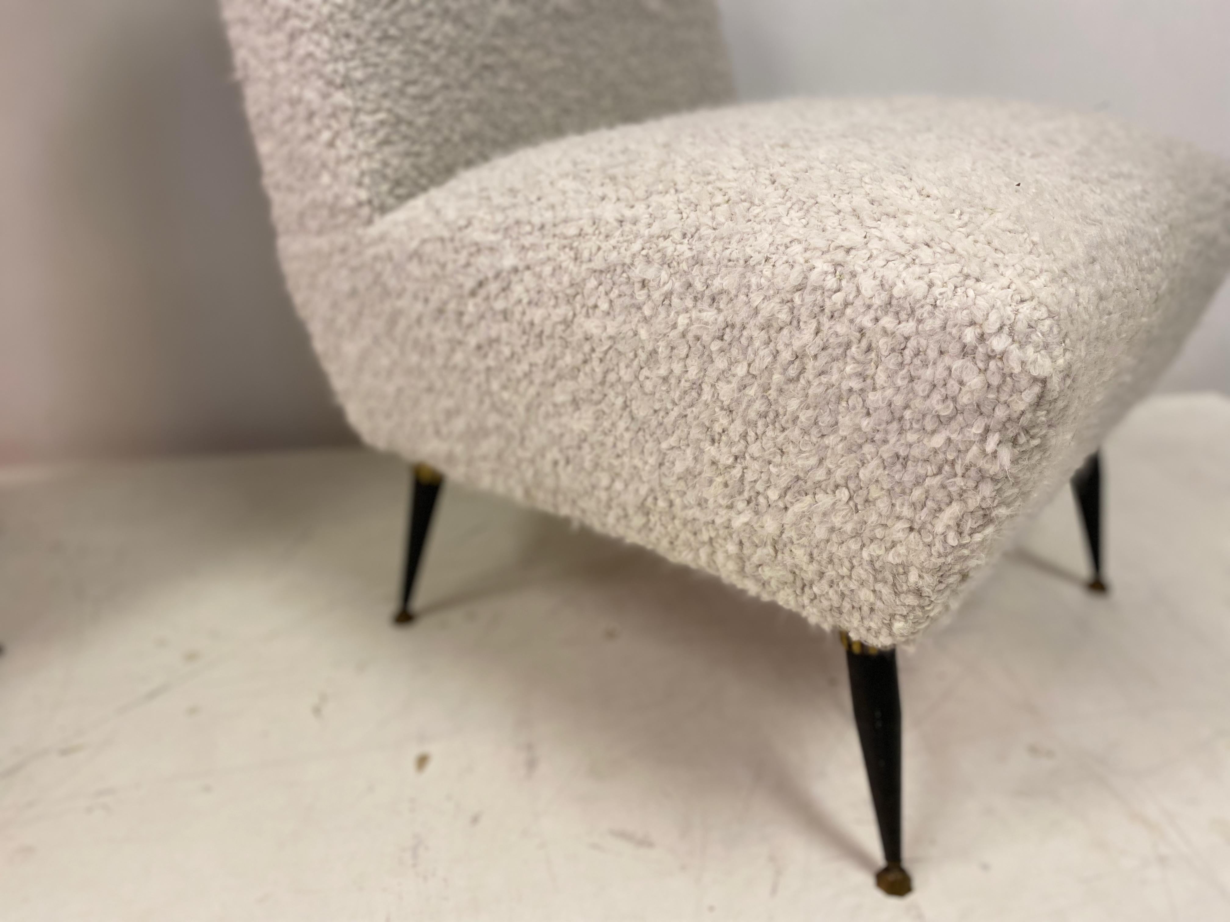 Pair of 1950s Italian Slipper Chairs in Boucle 3