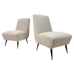 Pair of 1950s Italian Slipper Chairs in Boucle