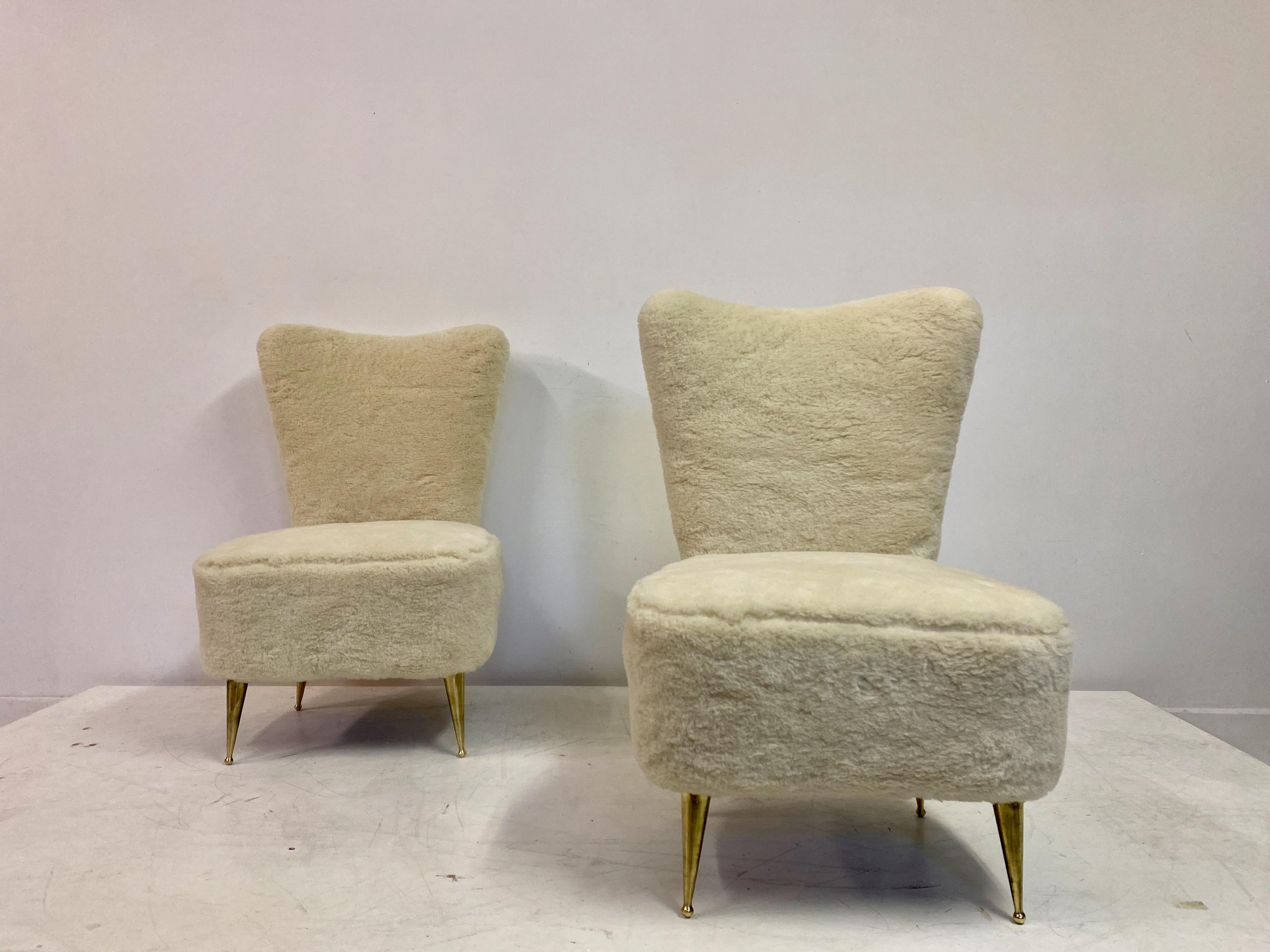 Pair Of 1950S Italian Slipper Chairs In Faux Fur 7