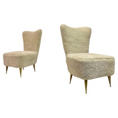 Vintage Pair Of 1950S Italian Slipper Chairs In Faux Fur