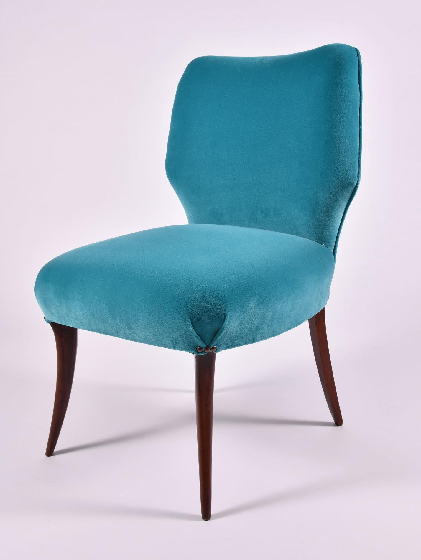 Pair of 1950s Italian Turquoise Occasional Chairs In Good Condition In London, GB
