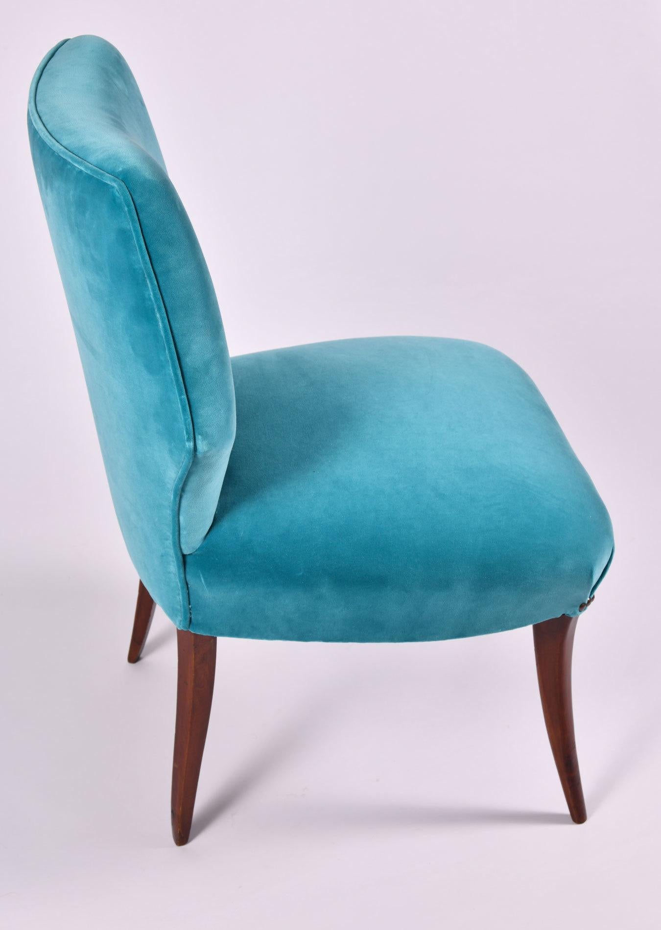 Mid-20th Century Pair of 1950s Italian Turquoise Occasional Chairs