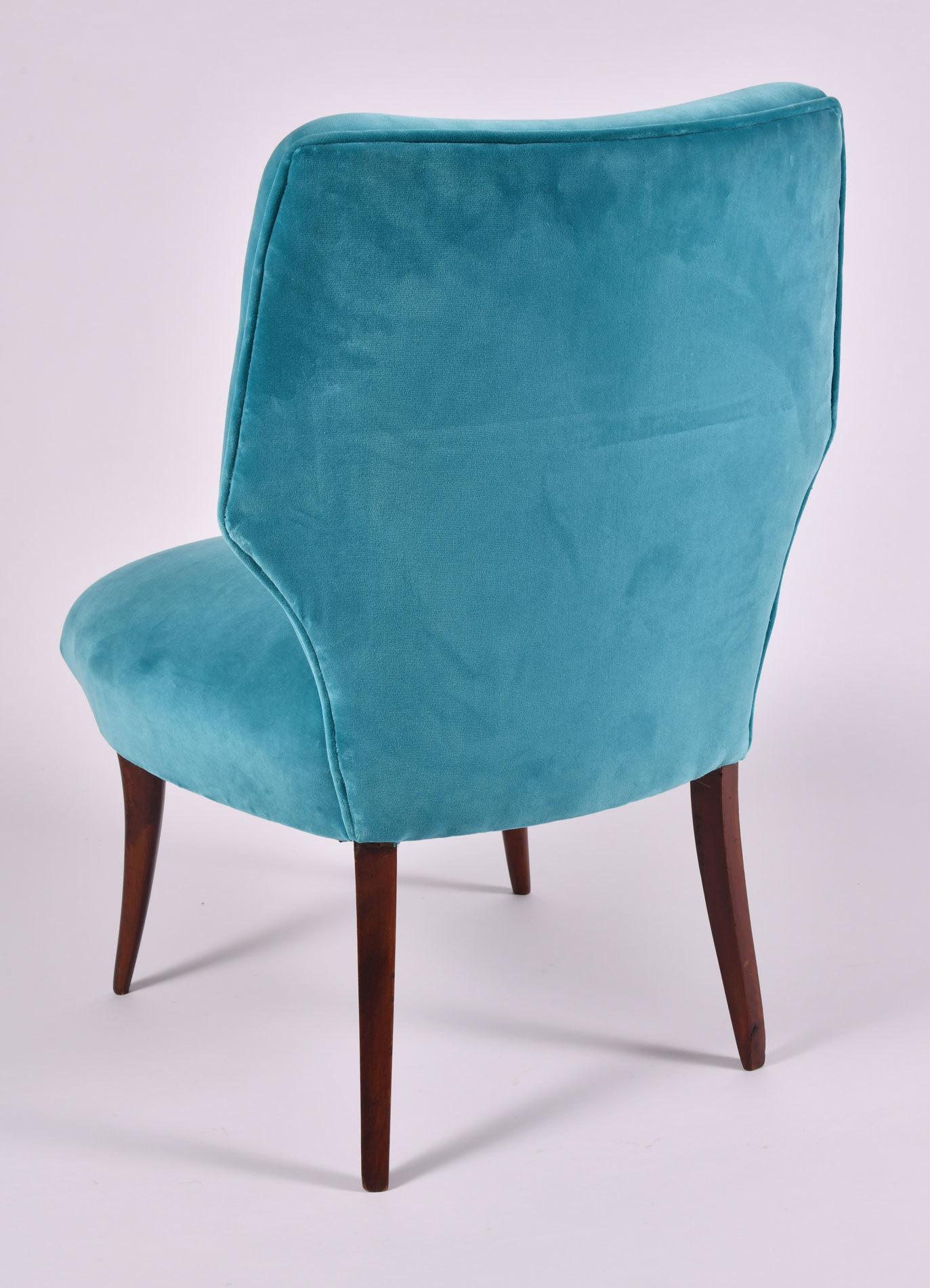 Pair of 1950s Italian Turquoise Occasional Chairs 1