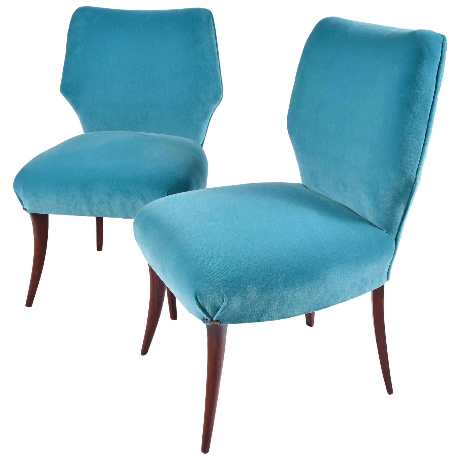 Pair of 1950s Italian Turquoise Occasional Chairs
