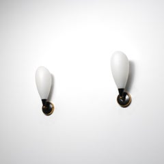 Pair of 1950s Italian Wall Sconces in Black , Brass and Opaline Glass
