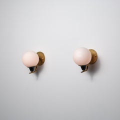 Pair of 1950s Italian Wall Sconces in Brass and Opaline Glass