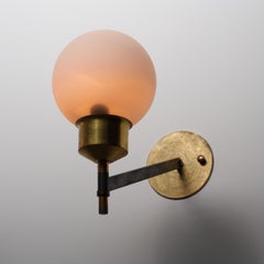 Pair of 1950s Italian Wall Sconces in Brass, Black Steel and Opaline Glass