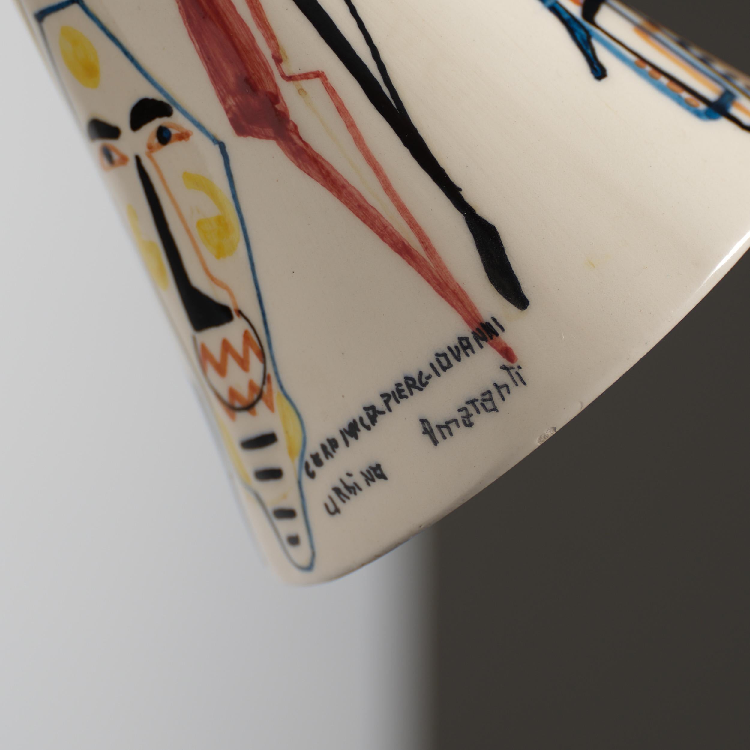 Pareja de apliques italianos de los años 50 con pantallas de cerámica pintada, Amatanti en venta 7