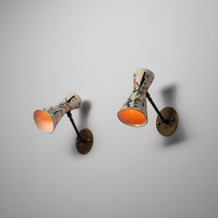 Pair of 1950s Italian Wall Sconces with Painted Ceramic Shades, Amatanti