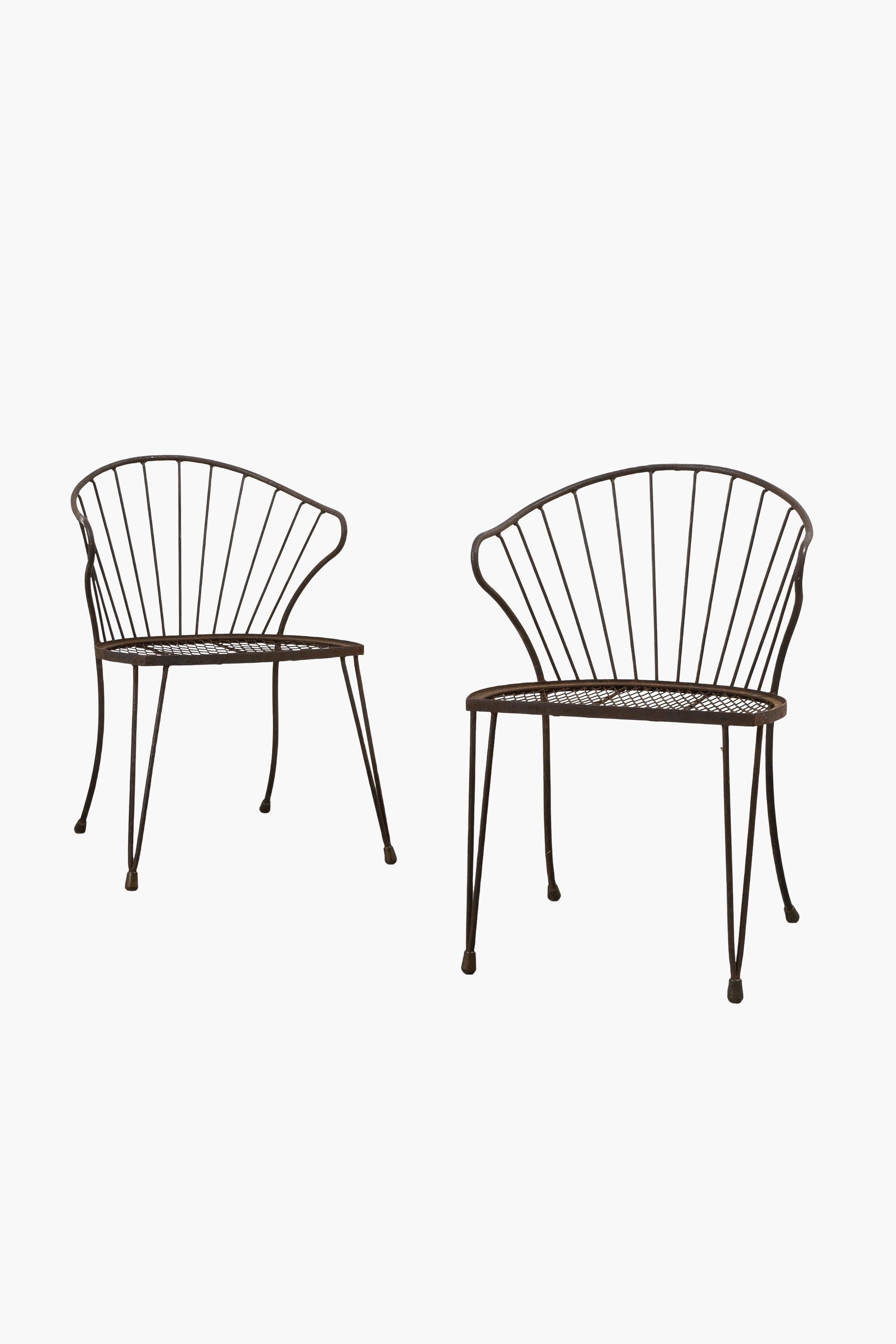 Mid-Century Modern Paire de chaises d'appoint italiennes en fer forgé des années 1950 en vente