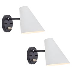 Pair of 1950s Jacques Biny Black and White Metal Wall Lights