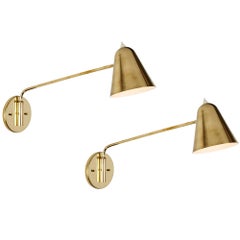 Pair of 1950s Jacques Biny Brass Articulating Wall Lights