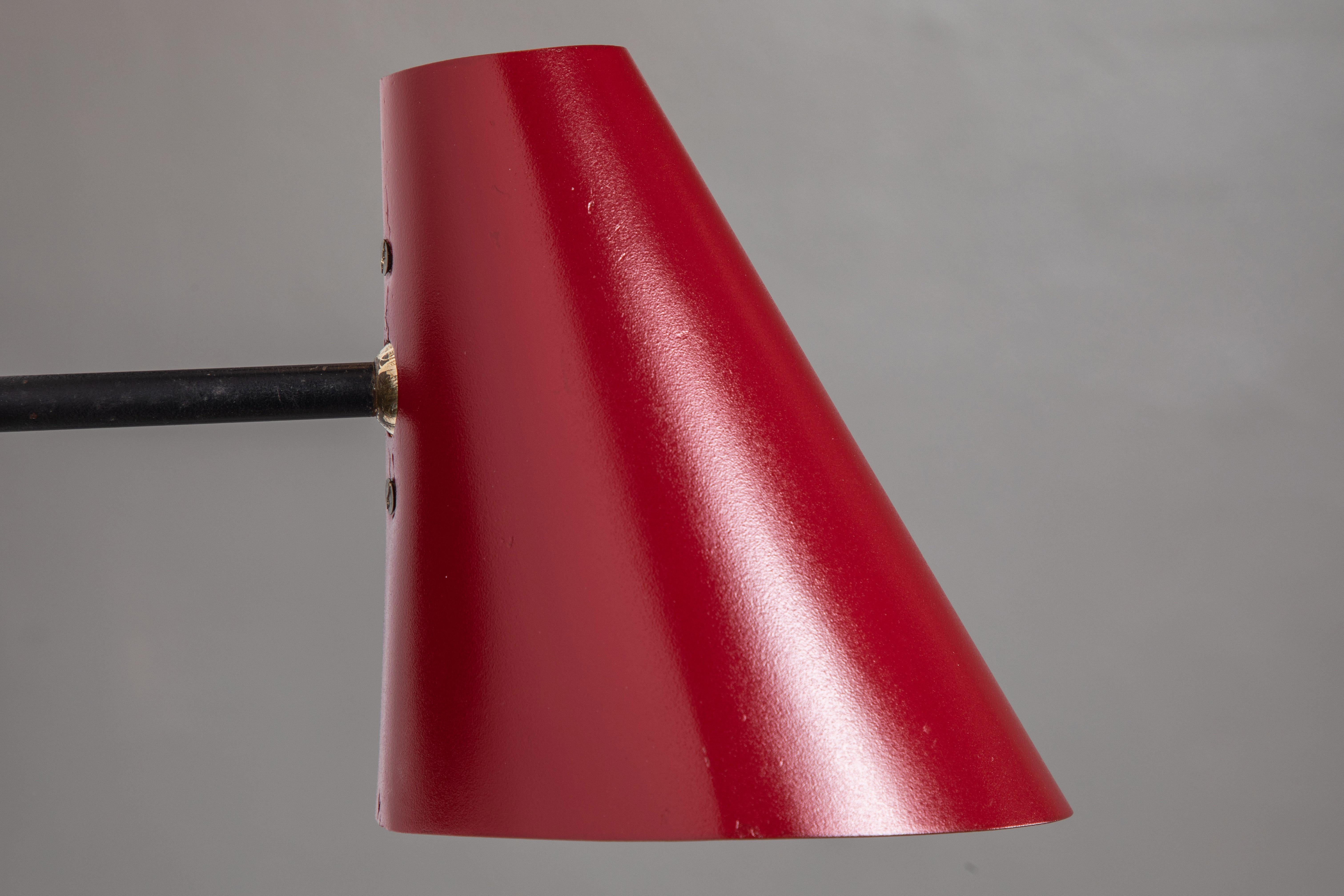 Mid-Century Modern Pair of 1950s Jacques Biny Red & Black Wall Lights
